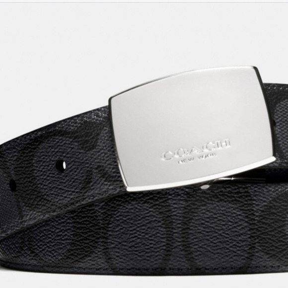 NWT Black Coach Dress Plaque Belt Signature Print - Picture 1 of 6